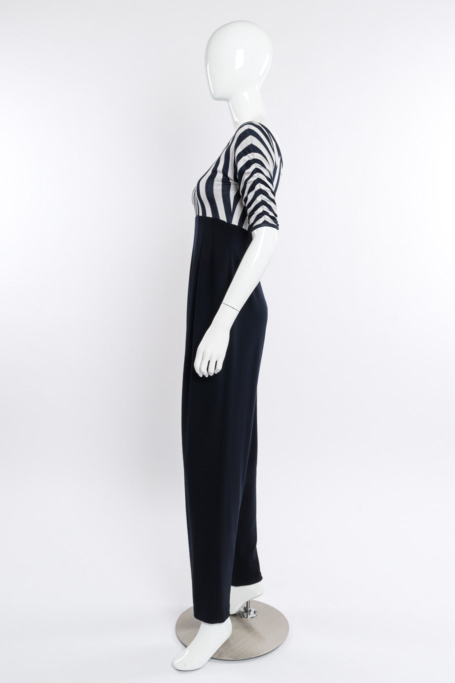 Vintage Geoffrey Beene Striped Jumpsuit side view on mannequin @Recessla