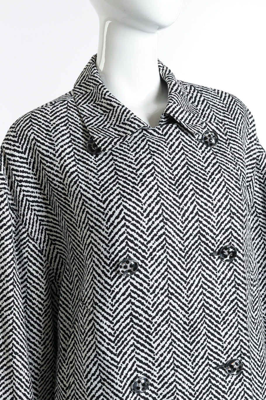 Vintage Geoffrey Beene Double Breasted Chevron Stripe Jacket front on mannequin closeup @recess la