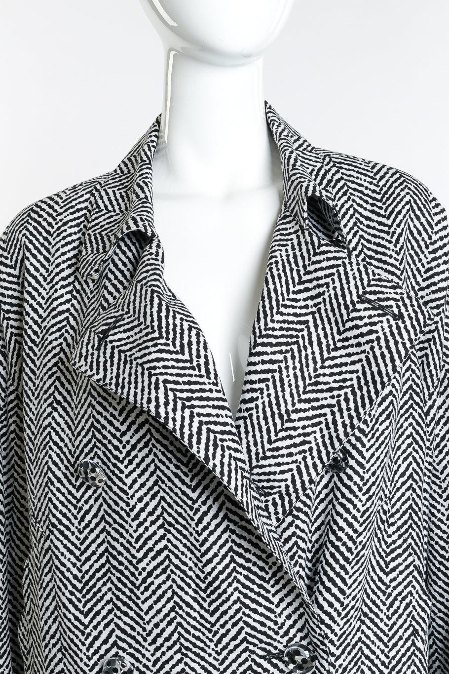 Vintage Geoffrey Beene Double Breasted Chevron Stripe Jacket front on mannequin unbuttoned closeup @recess la