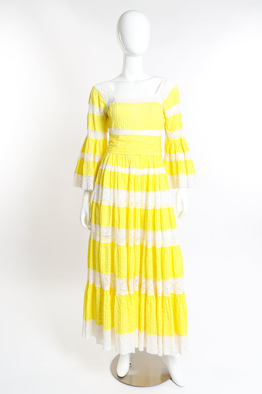Vintage Girasol Mexican Pintuck Crochet Dress front on mannequin @recess la