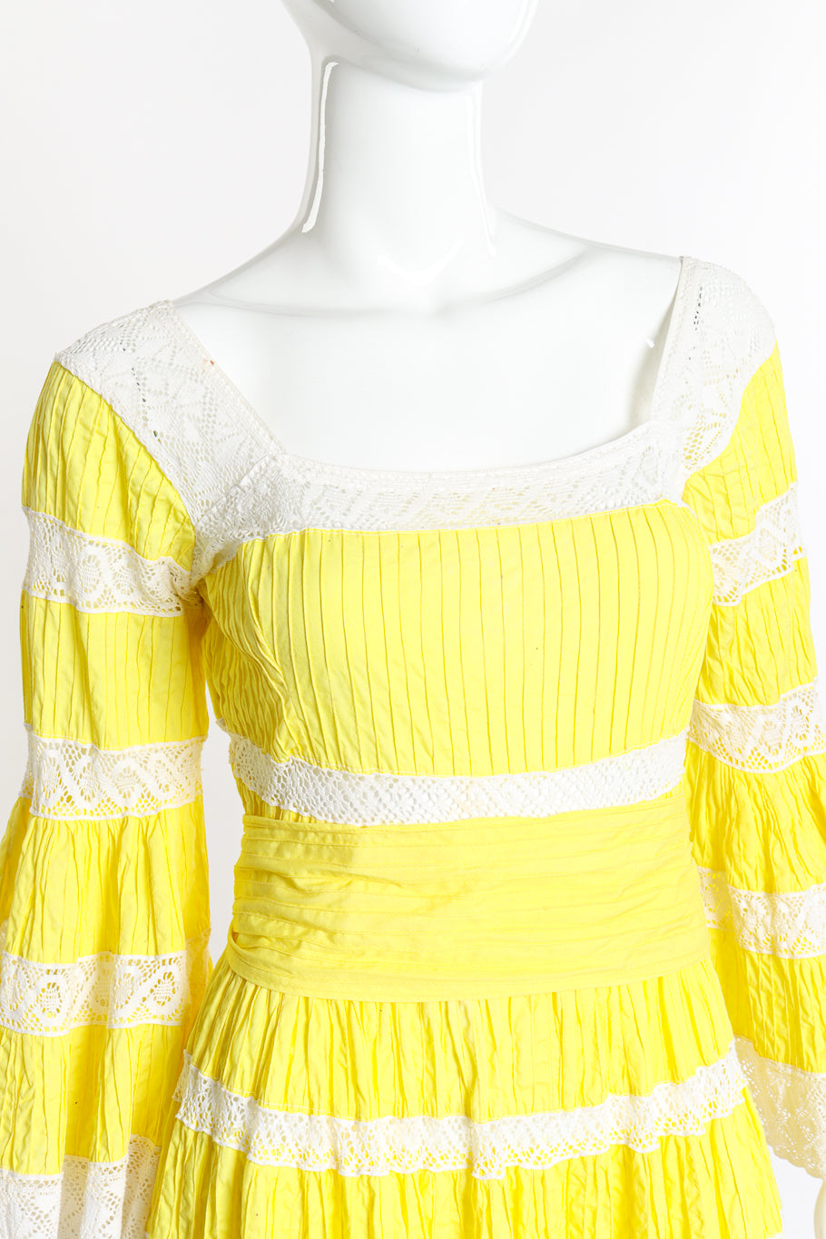 Vintage Girasol Mexican Pintuck Crochet Dress front on mannequin closeup @recess la