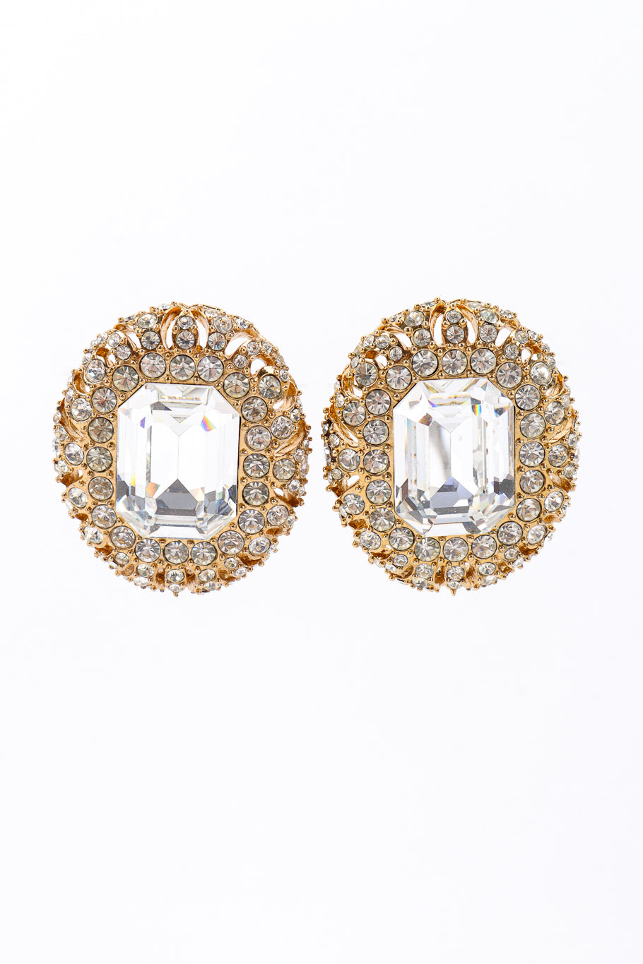 Vintage Givenchy Oval Crystal Gem Earrings front @recessla