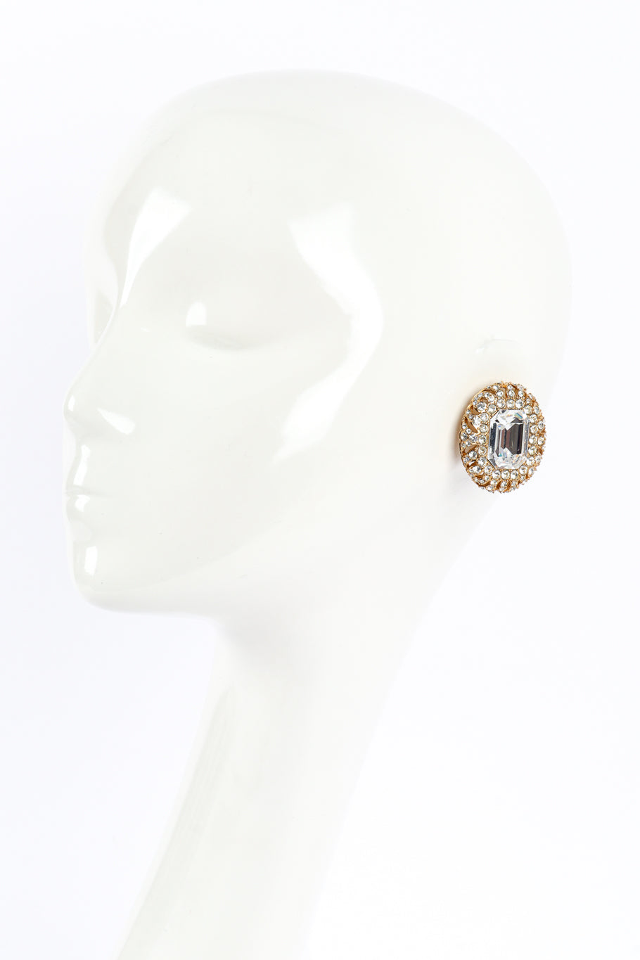 Vintage Givenchy Oval Crystal Gem Earrings on mannequin @recessla