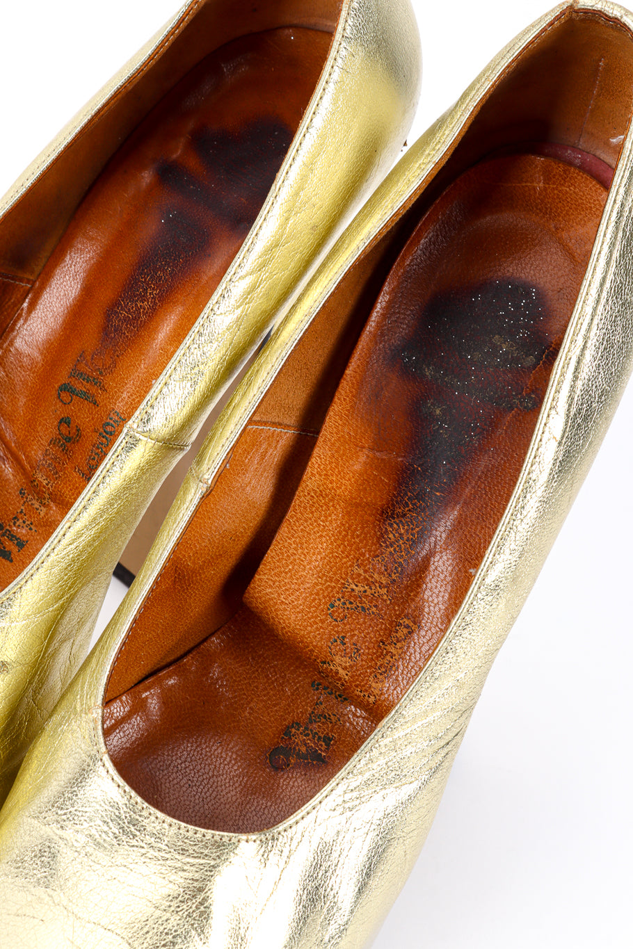 Vintage Vivienne Westwood 1993 F/W Metallic Gold Elevated Court Shoe branded sole @recessla