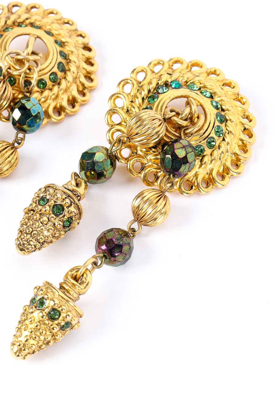 Vintage Claire Deve Byzantine Charm Drop Earrings front view 3/4 angle @Recessla