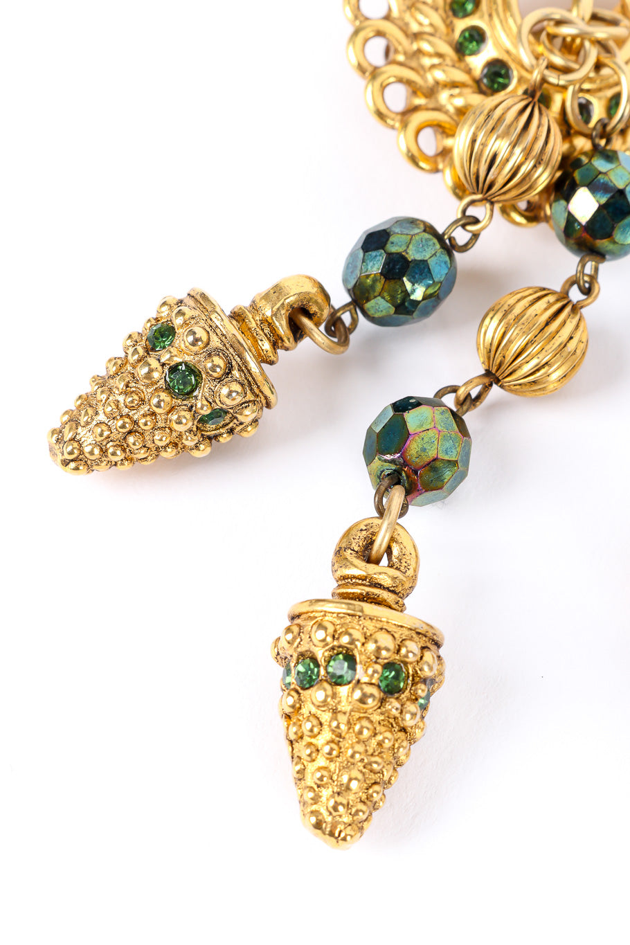 Vintage Claire Deve Byzantine Charm Drop Earrings pendulum charm closeup @Recessla