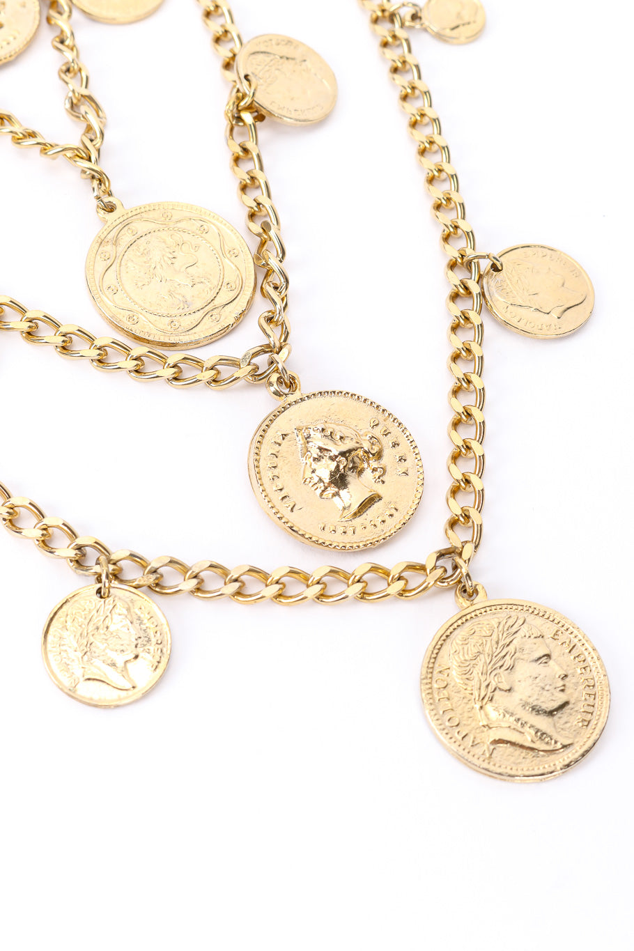 Coin pendant necklace by Goldette on white background coins close @recessla