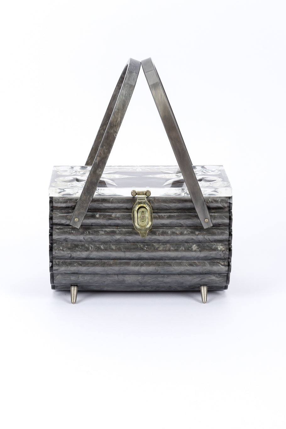 Vintage Rialto Pearlescent Ribbed Lucite Box Bag front @recessla