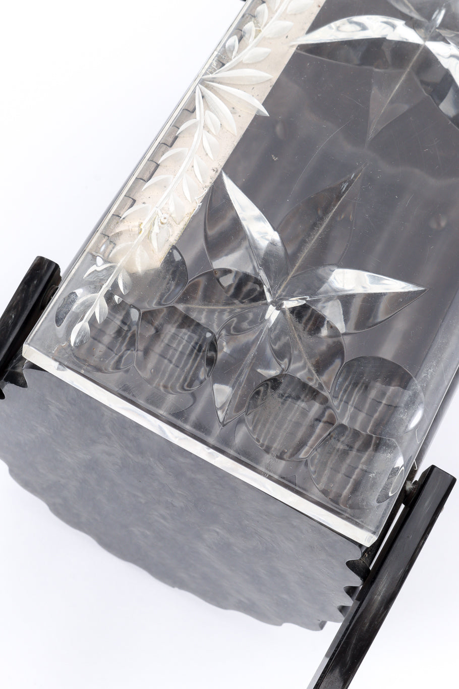 Vintage Rialto Pearlescent Ribbed Lucite Box Bag etched top closeup @recessla
