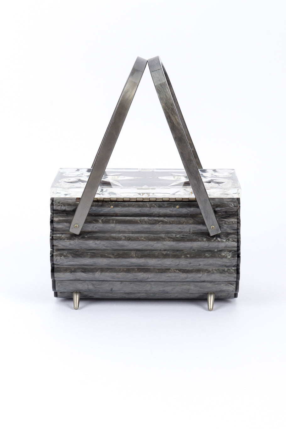 Vintage Rialto Pearlescent Ribbed Lucite Box Bag back @recessla