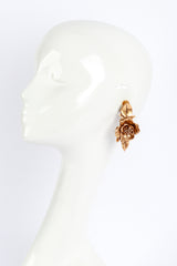 Vintage Oscar de la Renta Golden Rose Drop Earrings on mannequin @recess la