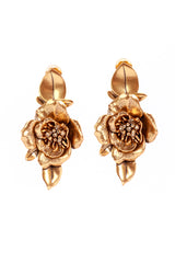 Vintage Oscar de la Renta Golden Rose Drop Earrings front @recess la