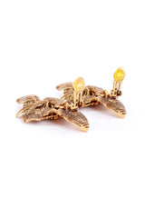 Vintage Oscar de la Renta Golden Rose Drop Earrings back clips open @recess la