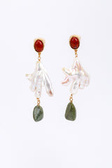 Vintage Oscar de la Renta Abstract Pearl & Stone Drop Earrings front @recess la