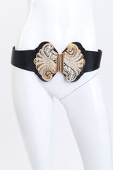 Vintage Henryks Bijoux Wide Jeweled Leather Belt on mannequin @recess la