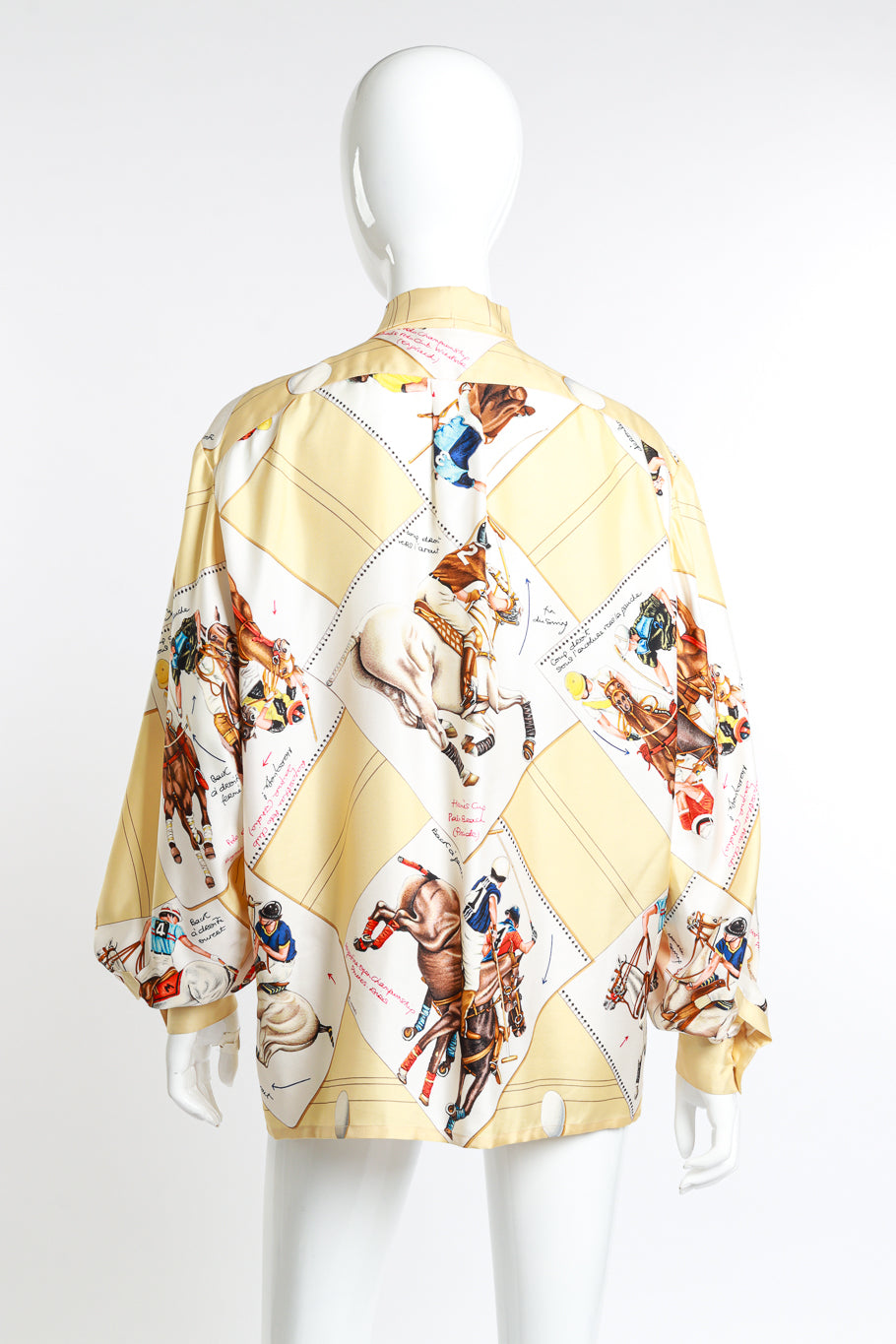 Vintage Hermes Polo Print Pussybow Blouse back view on mannequin @RECESS LA