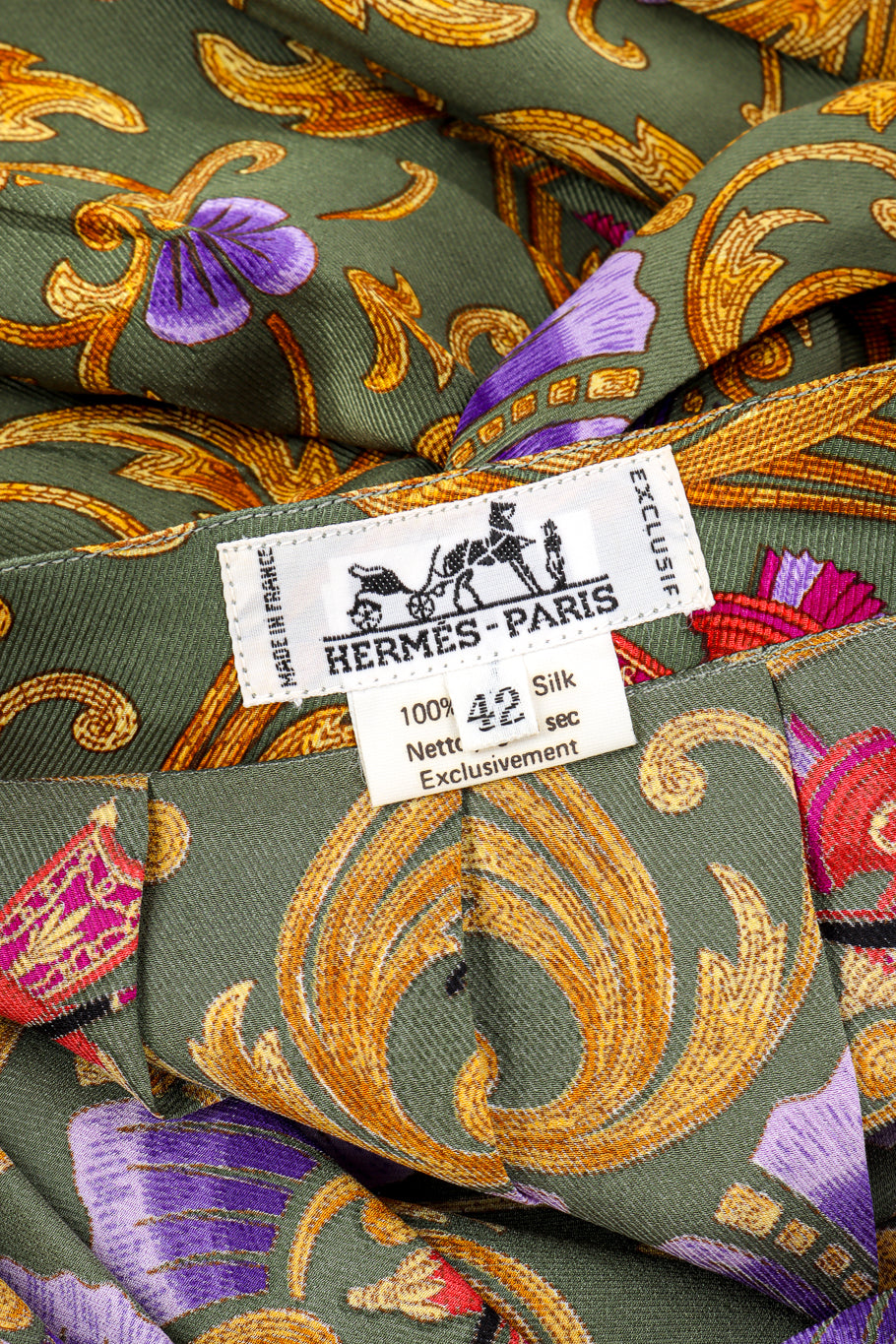 Vintage Hermes Archery Hooded Blouse and Pleated Skirt Set skirt signature label @recessla