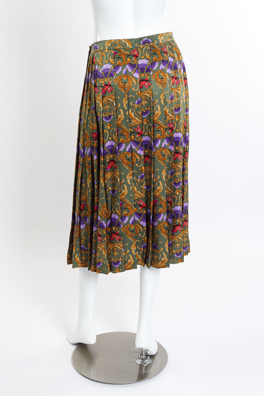 Vintage Hermes Archery Hooded Blouse and Pleated Skirt Set skirt back on mannequin @recessla