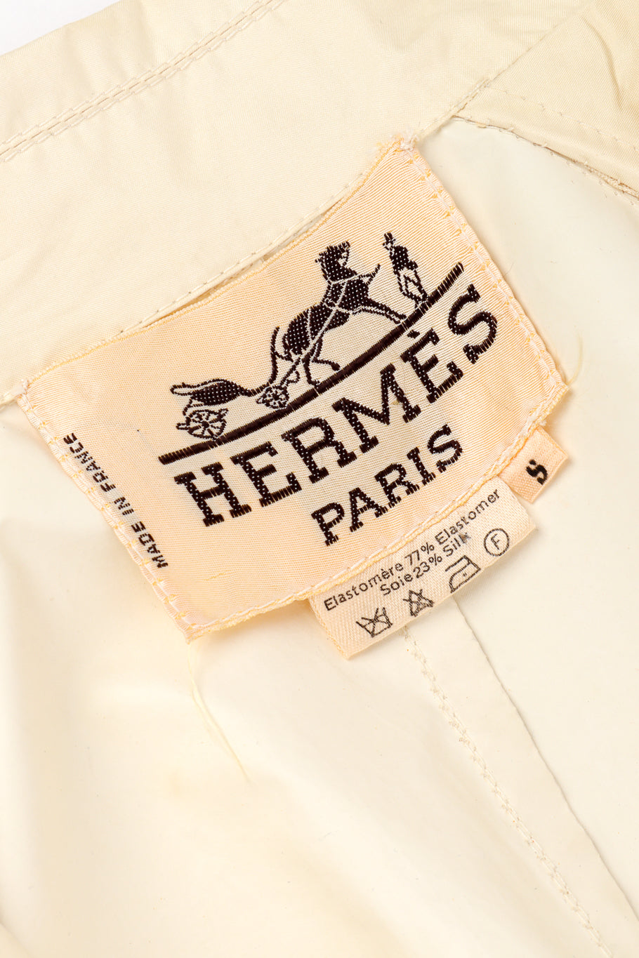 Vintage Hermés Silk Trench Coat signature label closeup @recess la 