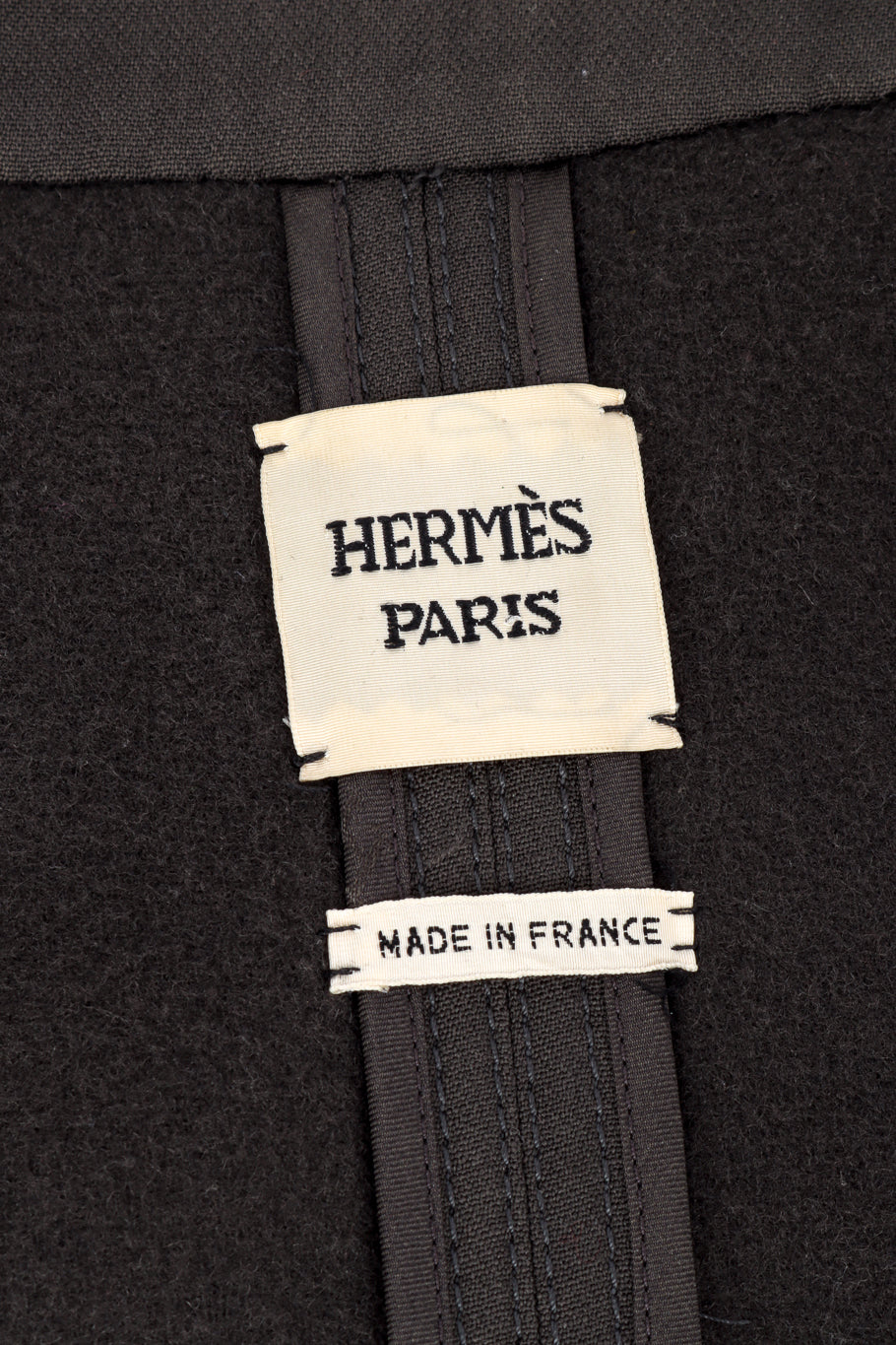 Vintage Hermés Wool Trench Coat signature label closeup @recess la