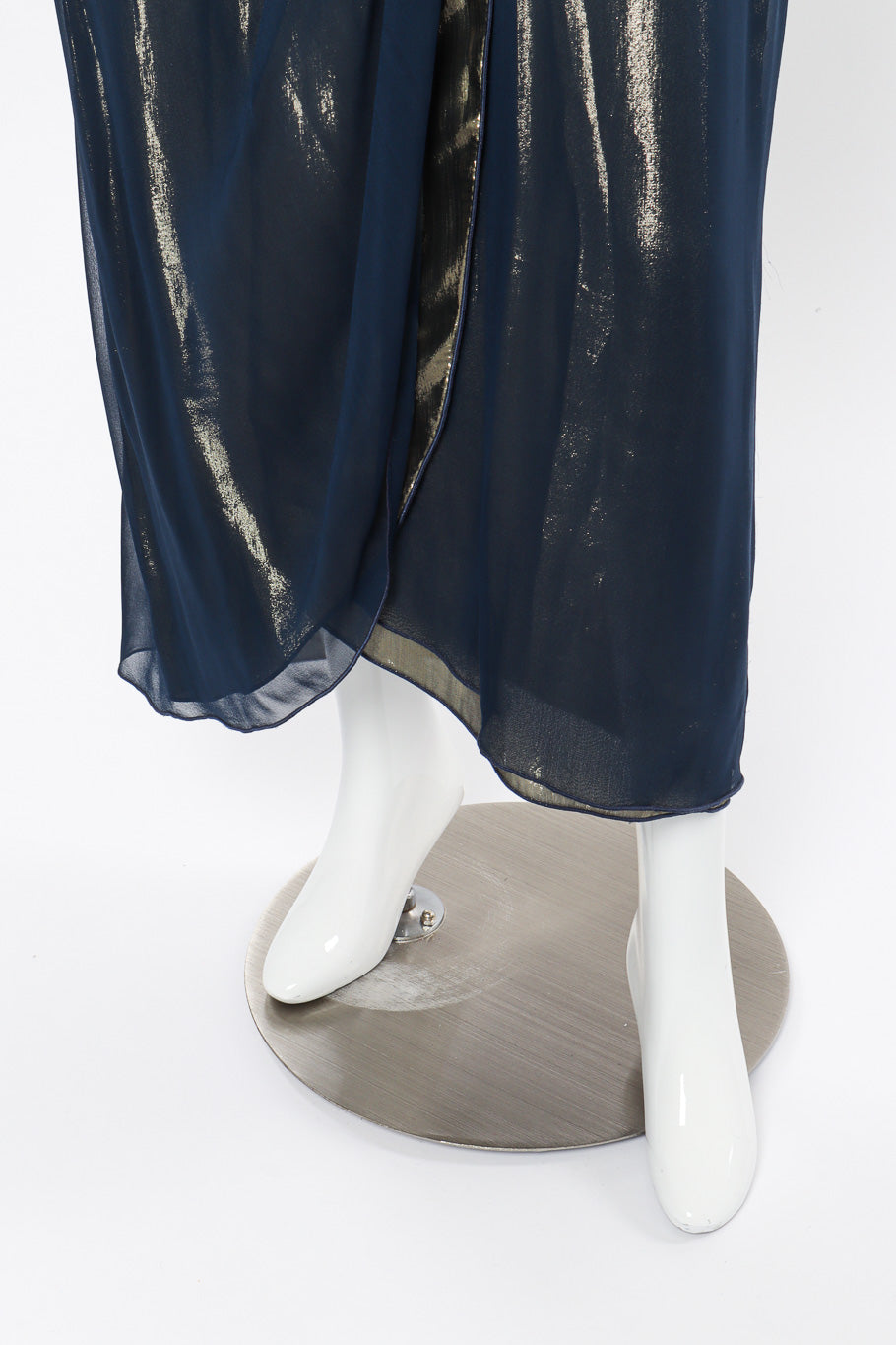 Vintage Holly's Harp Metallic Silk Wrap Dress hem on mannequin closeup @recessla