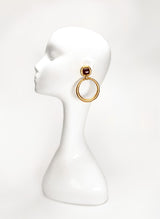 Vintage Square Stone Hoop Drop Earrings on mannequin @recess la