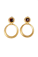 Vintage Square Stone Hoop Drop Earrings front @recess la