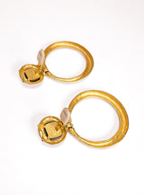 Vintage Square Stone Hoop Drop Earrings back clips open @recess la
