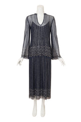 Vintage Mollie Parnis Metallic Beaded Lace Overlay Dress on mannequin @ Recess LA