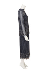 Vintage Mollie Parnis Metallic Beaded Lace Overlay Dress on mannequin side @ Recess LA
