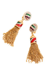 Vintage Swarovski Crystal Enamel Chain Tassel Earrings close @ Recess LA