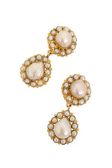 Vintage Sterling Pearl Flower Drop Earrings close @ Recess LA