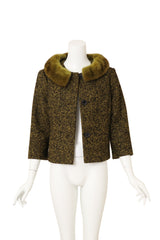 Michael Kors Fur Collar Herringbone Jacket on mannequin open @ Recess LA