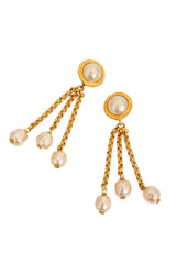 Vintage Deanna Hamro Pearl Chain Drop Earrings III close @ Recess LA