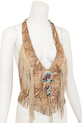 Vintage Burray Olsen Fringe Beaded Halter Top on mannequin close @ Recess LA