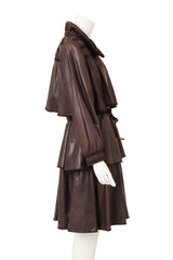 Vintage Alan Austin Leather Fur Ruffle Tiered Trench on mannequin side @ Recess LA
