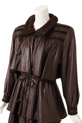 Vintage Alan Austin Leather Fur Ruffle Tiered Trench on mannequin close @ Recess LA