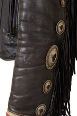 Vintage Fringe Leather Concho Jacket by Gypsy Leather left sleeve scuff @ Recess LA