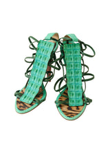 2005 S/S Green Strappy Crocodile Heels front @ Recess LA