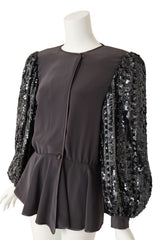sequin sleeve jacket by Della Roufogali on mannequin close @ Recess LA