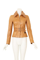 Galliano Detachable Fur Collar Leather Jacket on mannequin @ Recess LA