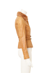 Galliano Detachable Fur Collar Leather Jacket on mannequin side @ Recess LA