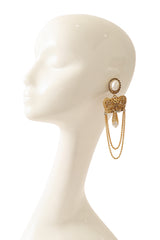 Filigree chain drop pearl earrings by Nadir on mannequin @ Recess LA