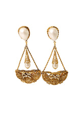 Filigree Pearl Drop Pendulum Bow Earrings @ Recess LA