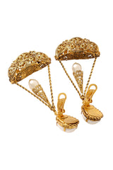 Filigree Pearl Drop Pendulum Bow Earrings back side @ Recess LA