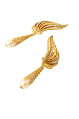 Crystal wing cuff pearl drop filigree earrings by Nadir up close @ Recess LA