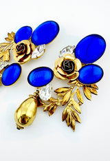 Vintage Zoe Coste Flower Leaf Cabochon Drop Earrings detail @recess la