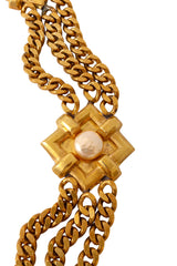 Golden square teal and pearl accent chain belt pearl up close @ Recess LA