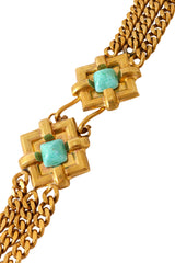 Golden square teal and pearl accent chain belt closure @ Recess LA