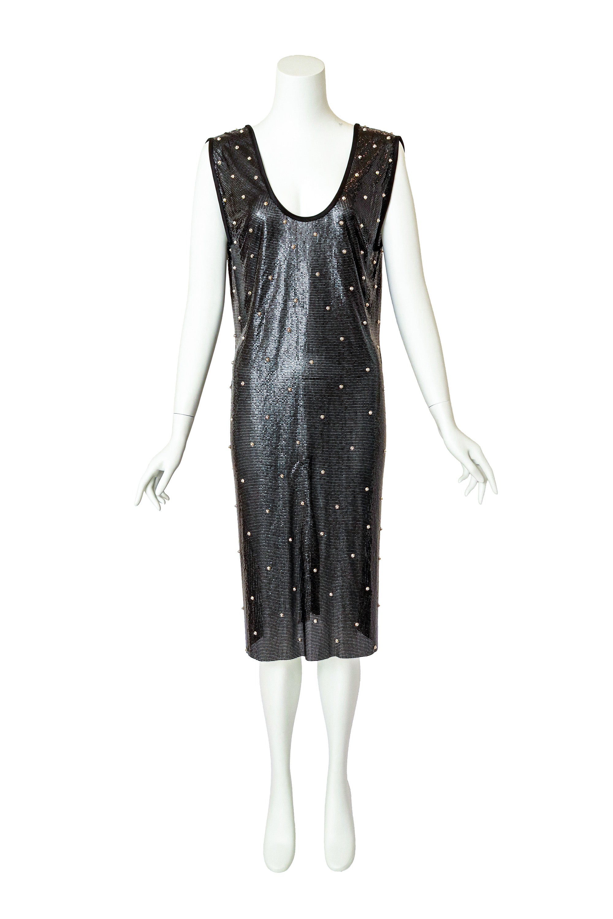 Vintage Gianni Versace '83 A/W Studded Metal Mesh Shift Dress Recess Vintage Gianni Versace '83 A/W Studded Metal Mesh Shift Dress Recess